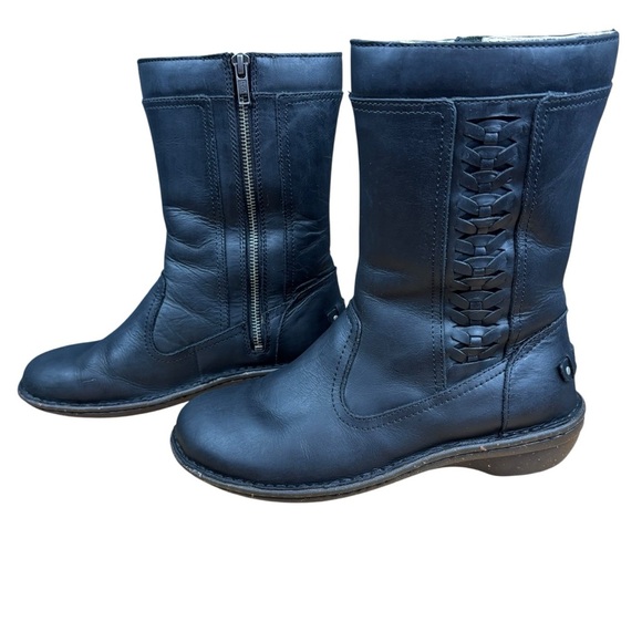 EUC UGG Kaleen Braided Leather Mid-Calf Shearling Lined Black Boots Women’s 7 - Picture 3 of 14